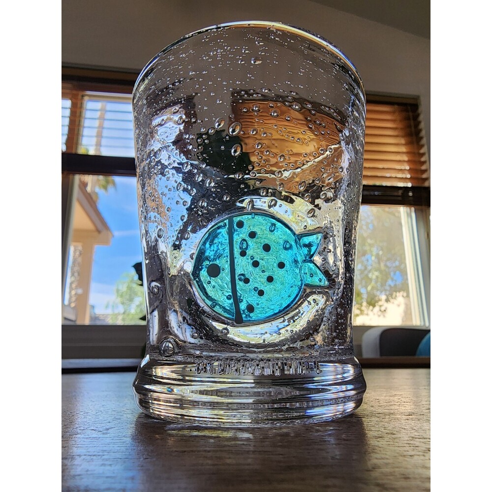 Recycled Glass Raised Embossed Blue Fish Tumbler Drinking Cup - Picture 1 of 4